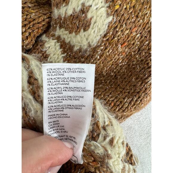 Kimchi Blue Swan Cardigan Brown Fair Isle Sweater Knit Rare Large - Picture 7 of 9